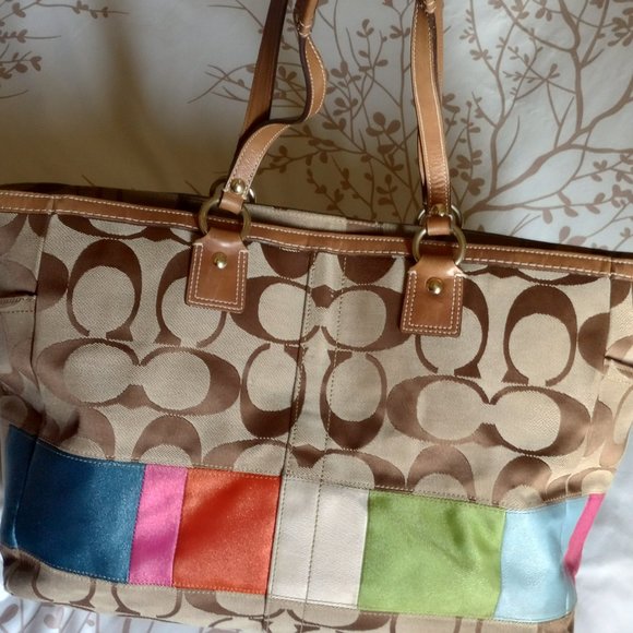 Coach Signature Khaki Multicolor Stripe Diaper/Travel Bag - Picture 2 of 4